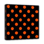 Polka Dots - Tangelo Orange on Black Mini Canvas 8  x 8  (Stretched)