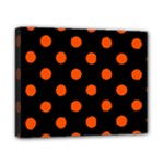 Polka Dots - Tangelo Orange on Black Canvas 10  x 8  (Stretched)