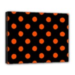 Polka Dots - Tangelo Orange on Black Canvas 14  x 11  (Stretched)