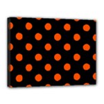 Polka Dots - Tangelo Orange on Black Canvas 16  x 12  (Stretched)