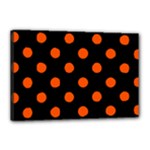 Polka Dots - Tangelo Orange on Black Canvas 18  x 12  (Stretched)