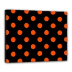 Polka Dots - Tangelo Orange on Black Canvas 20  x 16  (Stretched)