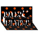 Polka Dots - Tangelo Orange on Black Happy Birthday 3D Greeting Card (8x4)