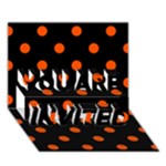 Polka Dots - Tangelo Orange on Black YOU ARE INVITED 3D Greeting Card (7x5)