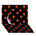 Polka Dots - Tangelo Orange on Black Circle 3D Greeting Card (7x5)