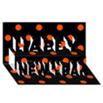 Polka Dots - Tangelo Orange on Black Happy New Year 3D Greeting Card (8x4)