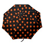 Polka Dots - Tangelo Orange on Black Folding Umbrella