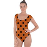 Polka Dots - Black on Burnt Orange Short Sleeve Leotard (Ladies)