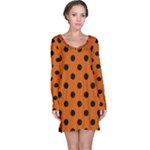 Polka Dots - Black on Burnt Orange Long Sleeve Nightdress