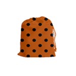 Polka Dots - Black on Burnt Orange Drawstring Pouch (M)