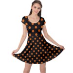 Polka Dots - Burnt Orange on Black Cap Sleeve Dress