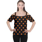 Polka Dots - Burnt Orange on Black Women s Cutout Shoulder Tee