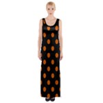 Polka Dots - Burnt Orange on Black Maxi Thigh Split Dress