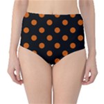 Polka Dots - Burnt Orange on Black High-Waist Bikini Bottoms