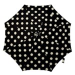 Polka Dots - Cornsilk Yellow on Black Hook Handle Umbrella (Medium)