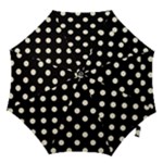 Polka Dots - Cornsilk Yellow on Black Hook Handle Umbrella (Small)