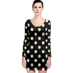 Polka Dots - Blond Yellow on Black Long Sleeve Bodycon Dress