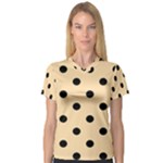 Polka Dots - Black on Navajo White Yellow Women s V-Neck Sport Mesh Tee