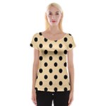 Polka Dots - Black on Navajo White Yellow Women s Cap Sleeve Top