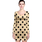 Polka Dots - Black on Navajo White Yellow Long Sleeve Bodycon Dress