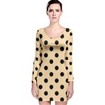 Polka Dots - Black on Navajo White Yellow Long Sleeve Velvet Bodycon Dress