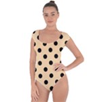 Polka Dots - Black on Navajo White Yellow Short Sleeve Leotard (Ladies)