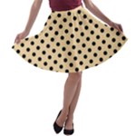 Polka Dots - Black on Navajo White Yellow A-line Skater Skirt