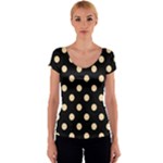 Polka Dots - Navajo White Yellow on Black Women s V-Neck Cap Sleeve Top