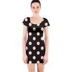 Polka Dots - Navajo White Yellow on Black Short Sleeve Bodycon Dress