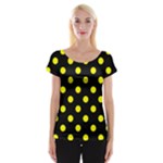 Polka Dots - Yellow on Black Women s Cap Sleeve Top