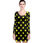 Polka Dots - Yellow on Black Long Sleeve Bodycon Dress