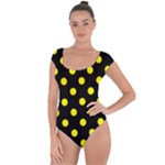 Polka Dots - Yellow on Black Short Sleeve Leotard (Ladies)