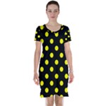 Polka Dots - Yellow on Black Short Sleeve Nightdress