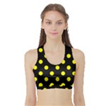 Polka Dots - Yellow on Black Women s Sports Bra with Border