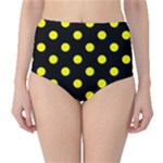 Polka Dots - Yellow on Black High-Waist Bikini Bottoms