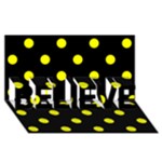 Polka Dots - Yellow on Black BELIEVE 3D Greeting Card (8x4)