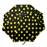 Polka Dots - Yellow on Black Folding Umbrella