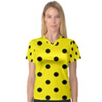 Polka Dots - Black on Canary Yellow Women s V-Neck Sport Mesh Tee