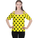 Polka Dots - Black on Canary Yellow Women s Cutout Shoulder Tee