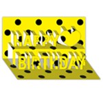 Polka Dots - Black on Canary Yellow Happy Birthday 3D Greeting Card (8x4)