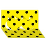 Polka Dots - Black on Canary Yellow Twin Hearts 3D Greeting Card (8x4)