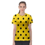 Polka Dots - Black on Gold Yellow Women s Sport Mesh Tee