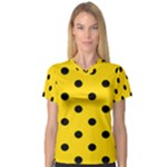 Polka Dots - Black on Gold Yellow Women s V-Neck Sport Mesh Tee