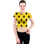 Polka Dots - Black on Gold Yellow Crew Neck Crop Top