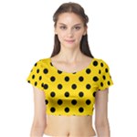 Polka Dots - Black on Gold Yellow Short Sleeve Crop Top (Tight Fit)