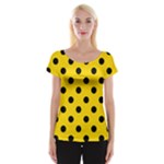 Polka Dots - Black on Gold Yellow Women s Cap Sleeve Top