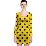 Polka Dots - Black on Gold Yellow Long Sleeve Bodycon Dress