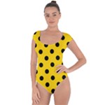 Polka Dots - Black on Gold Yellow Short Sleeve Leotard (Ladies)