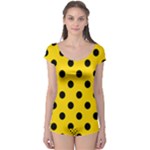 Polka Dots - Black on Gold Yellow Boyleg Leotard (Ladies)