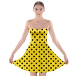 Polka Dots - Black on Gold Yellow Strapless Bra Top Dress